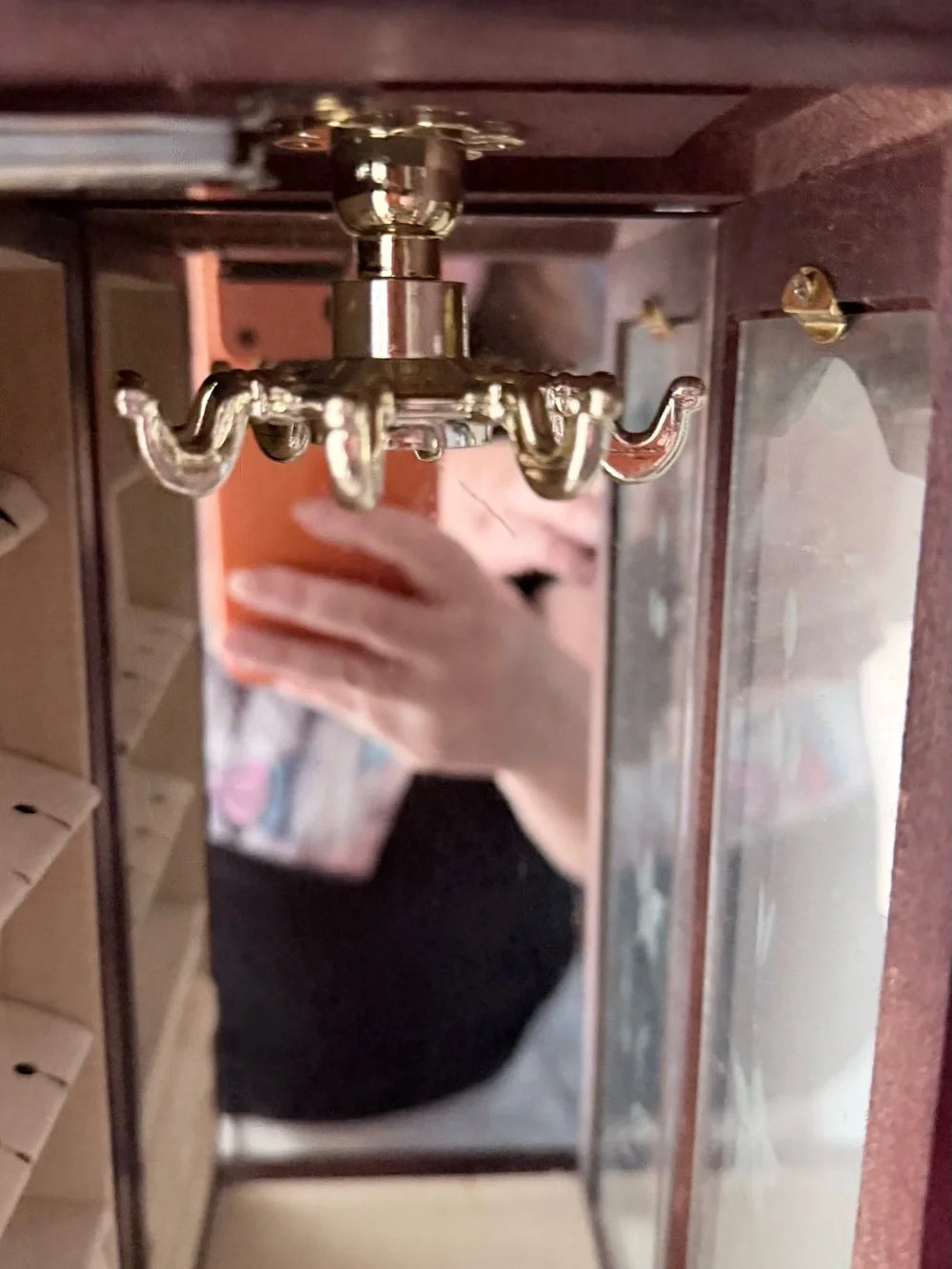 Wooden Mirrored Jewelry Cabinet in Deep Mahogany jewelry